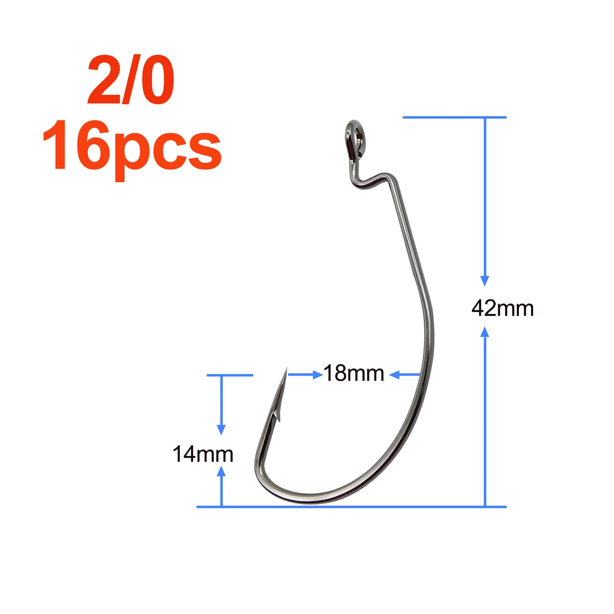 Premium Worm Hook for Bass Fishing Texas Rig 2/0