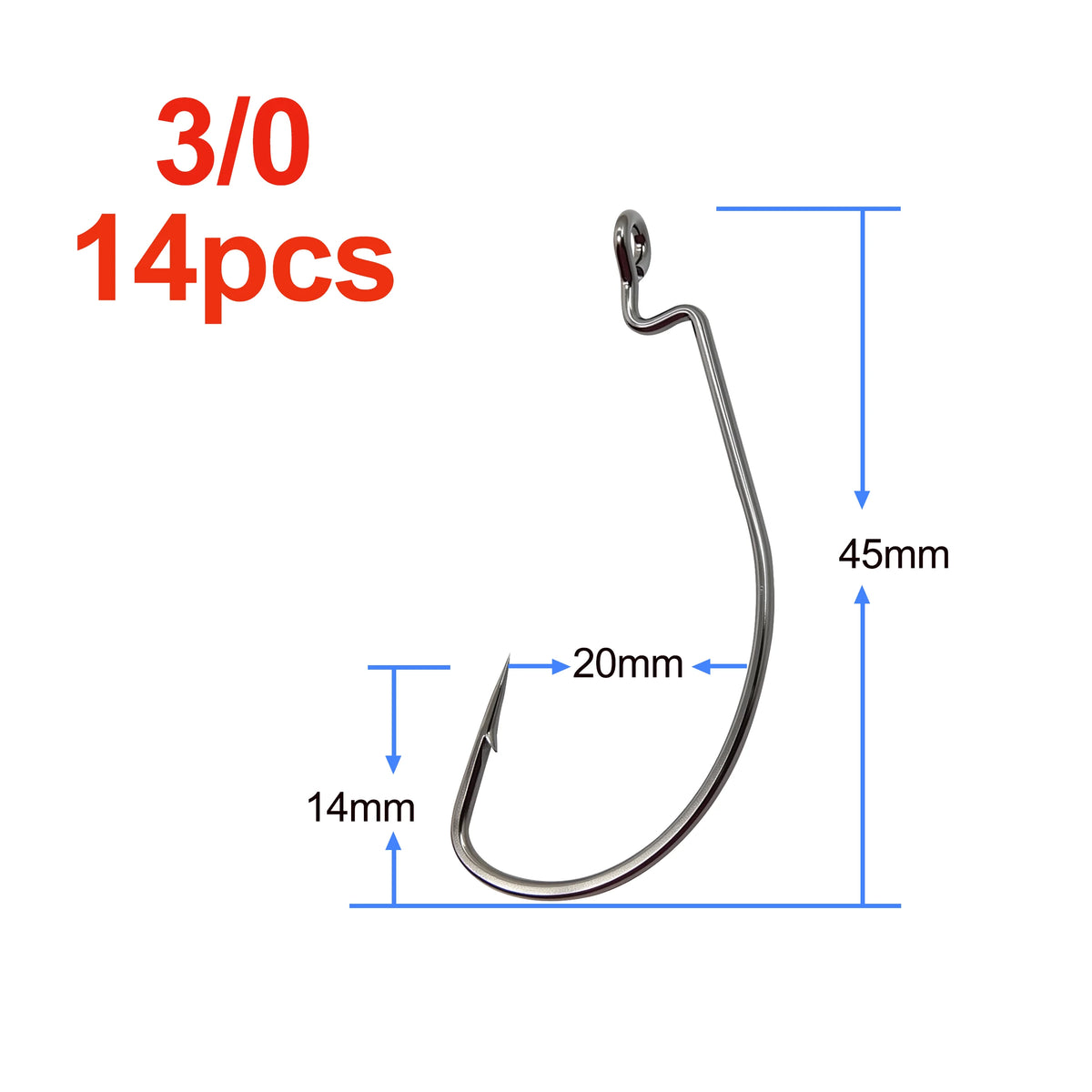Wide Gap Fishing Hook with Sharp Needle Point 3/0