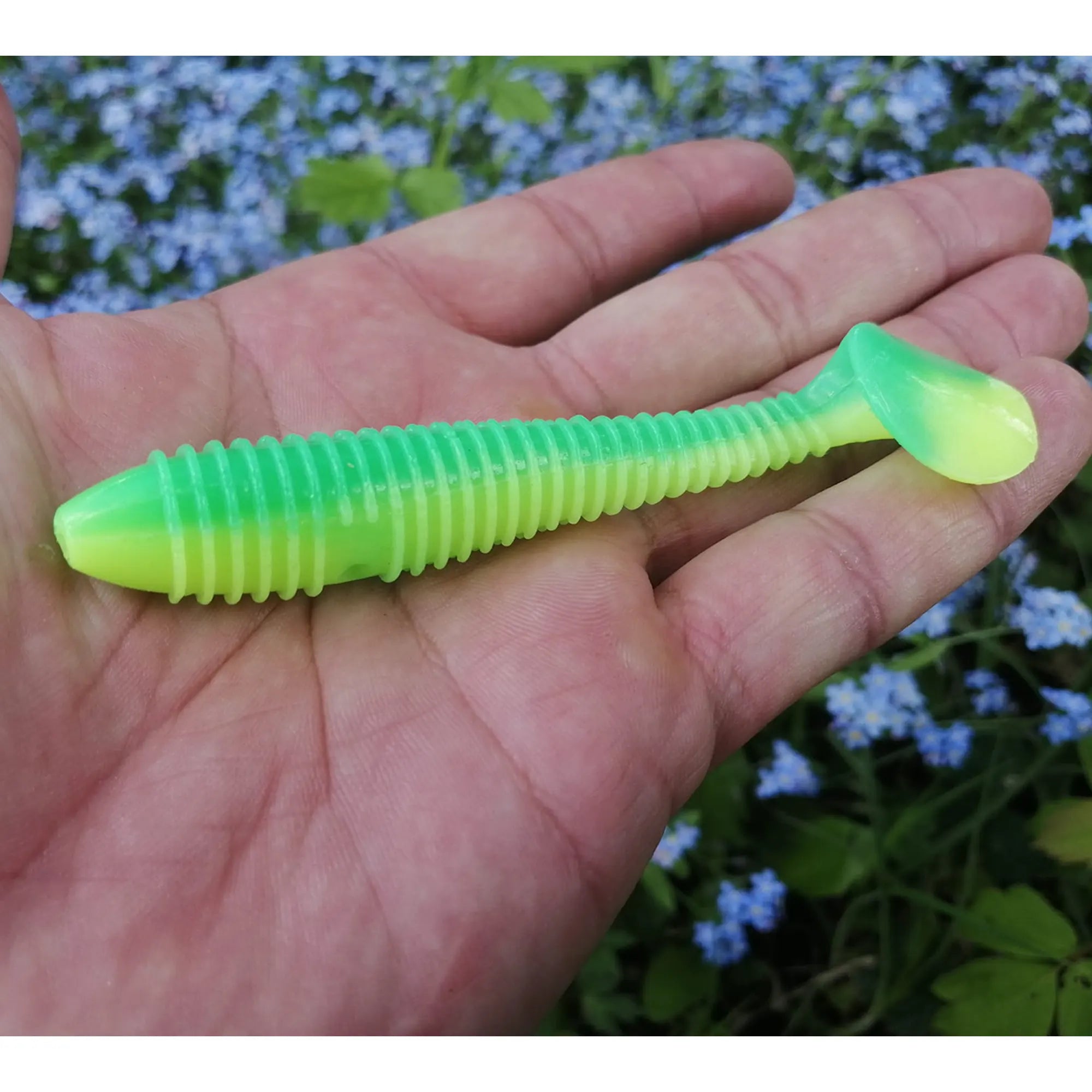 paddle tail soft plastic lure 100mm green yellow color