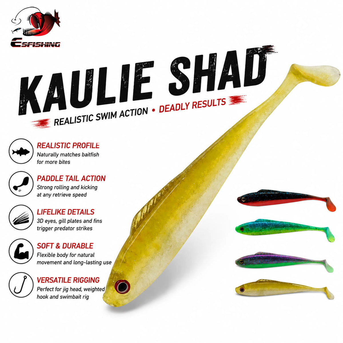 soft swimbait for jig head and weedless rigging