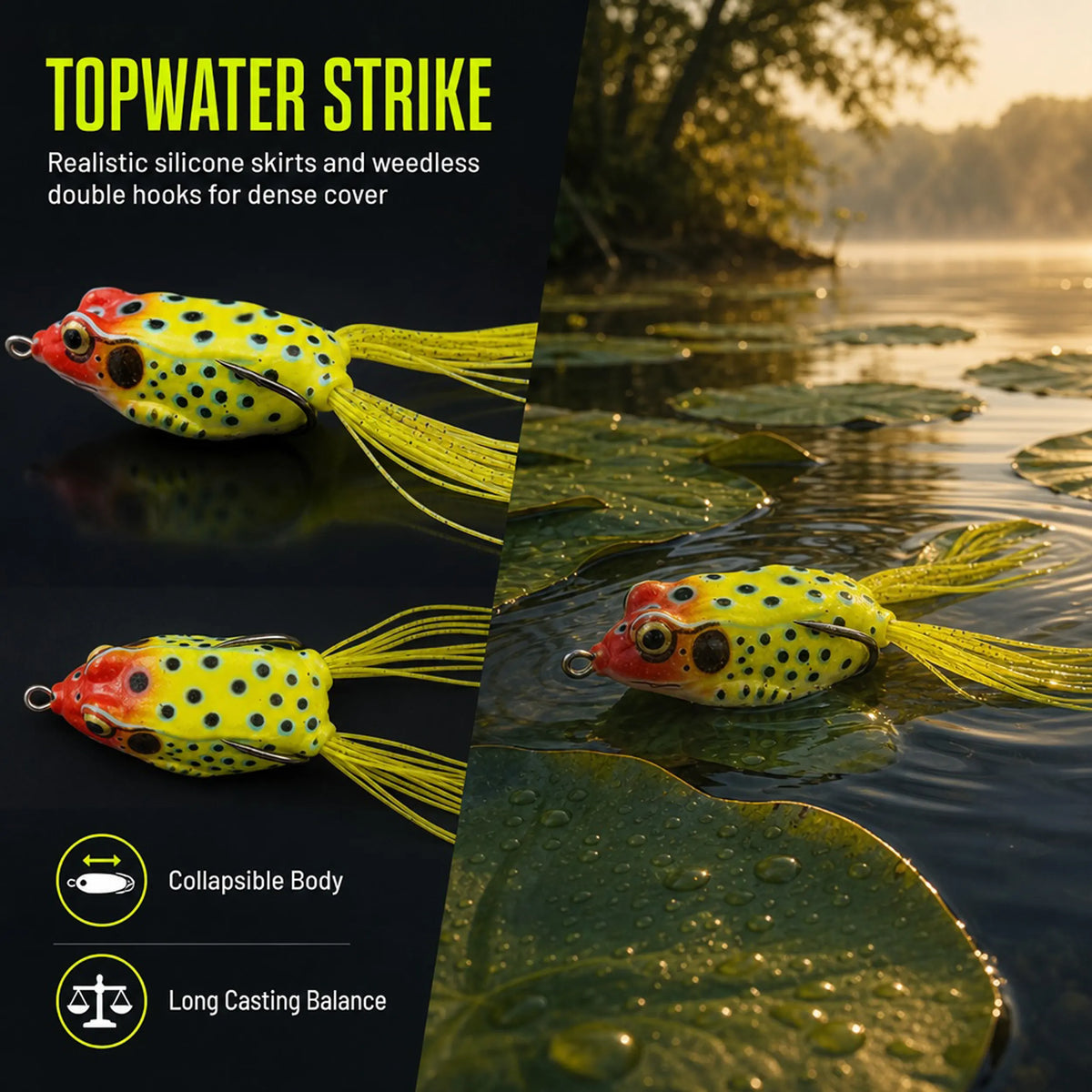 Hollow Frog 65mm Topwater Weedless Lure 15g 2pcs