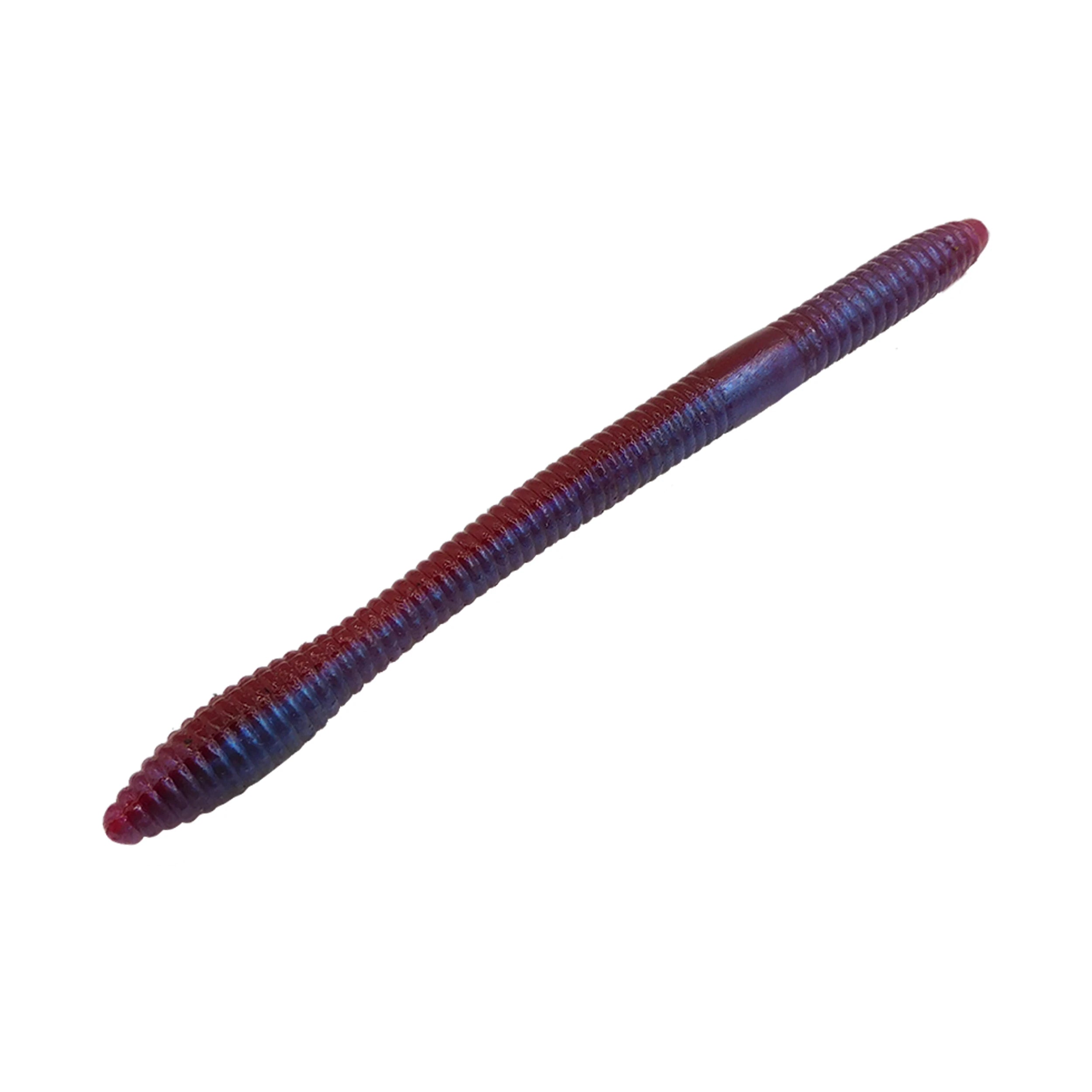 oft plastic worm lure, red blue flake color, soft plastic bass lure