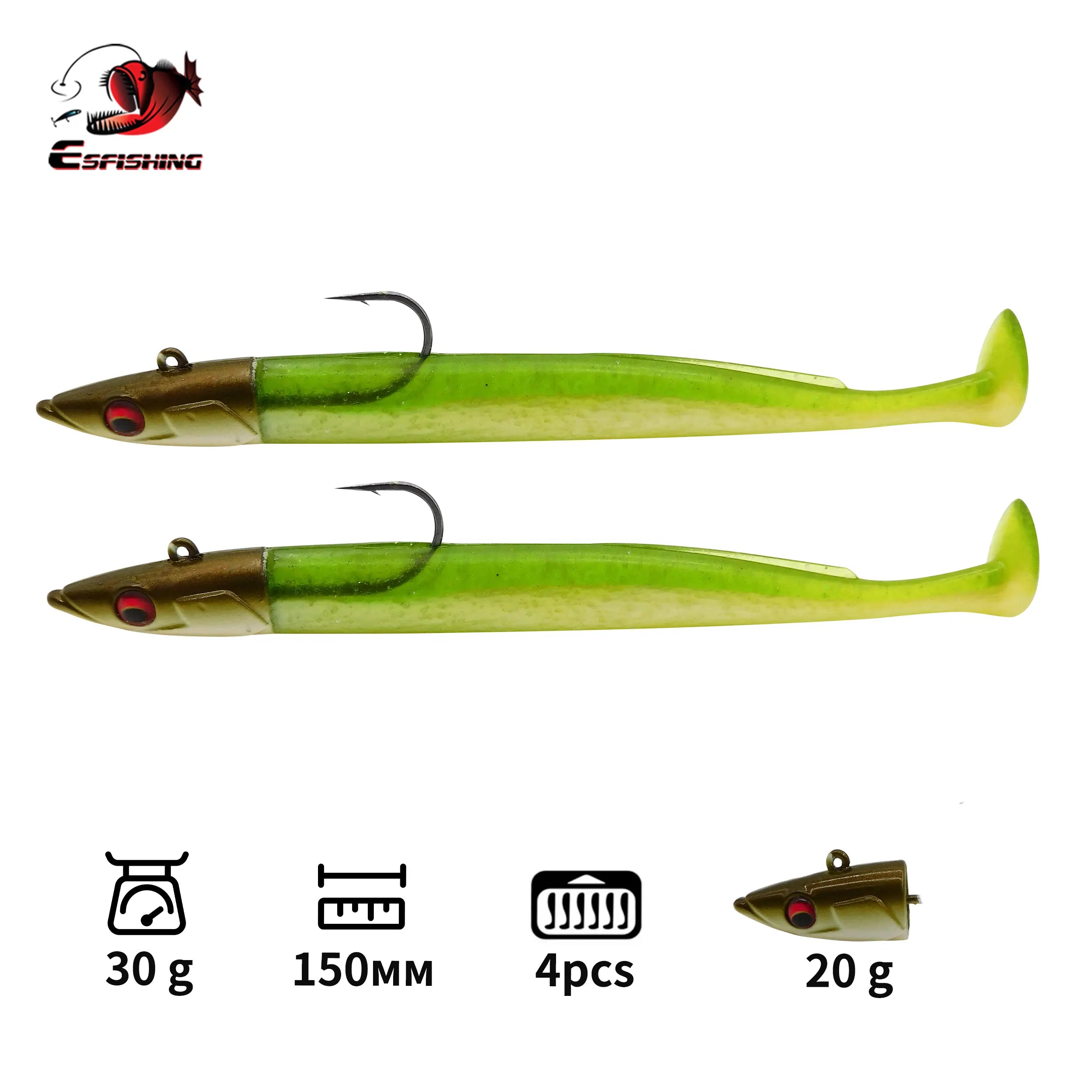 Leurre souple à queue de pagaie Crazy Paddle Tail 150mm pour la pêche au jig (lot de 4)