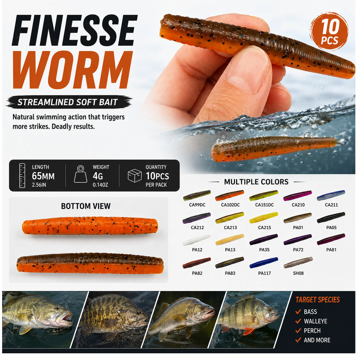 Ribbed soft plastic worm lure with natural action
