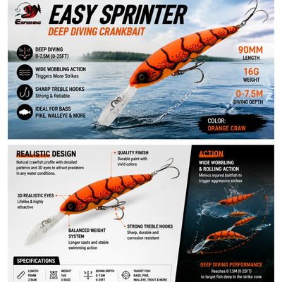Deep dive crankbait 90mm for bass fishing