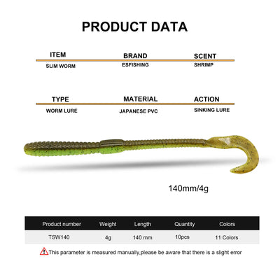 Slim Worm 140mm Soft Plastic Bait 10pcs