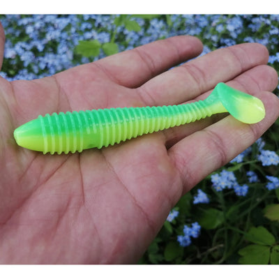 paddle tail soft plastic lure 100mm green yellow color