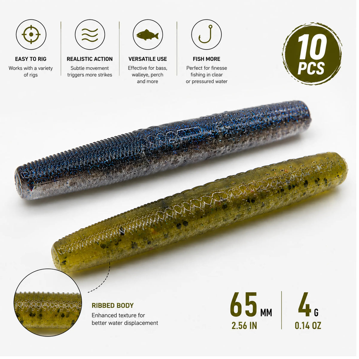 65mm finesse worm soft bait for bass fishing