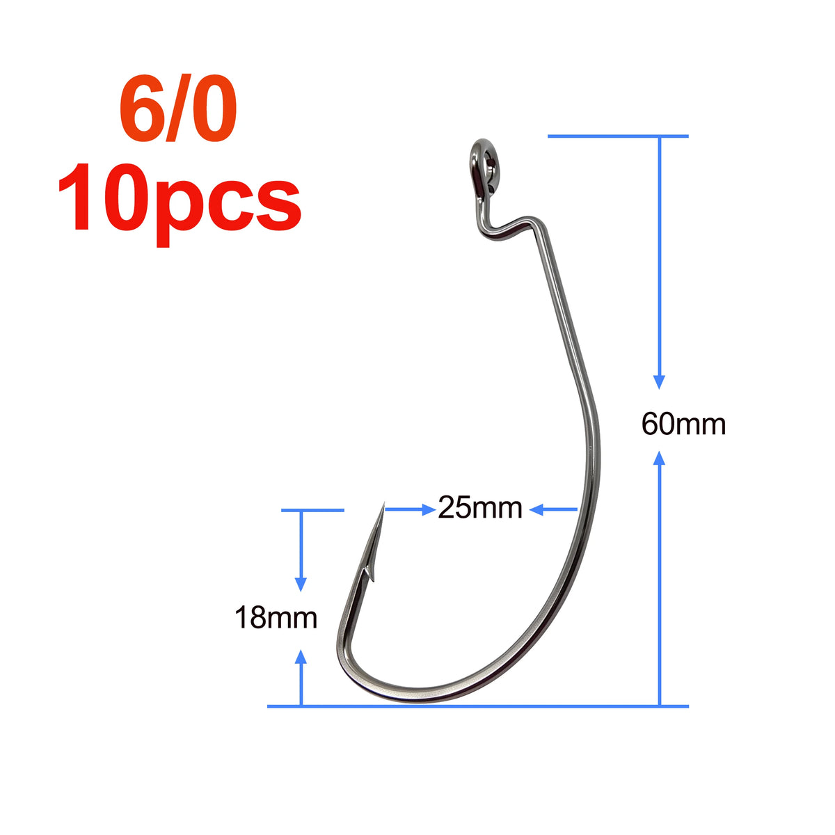offset 6/0 Texas Rig Hook for Worms Craws and Swimbaits