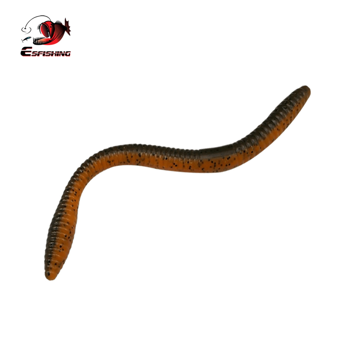 soft plastic worm lure, brown orange color, ribbed bass fishing bait