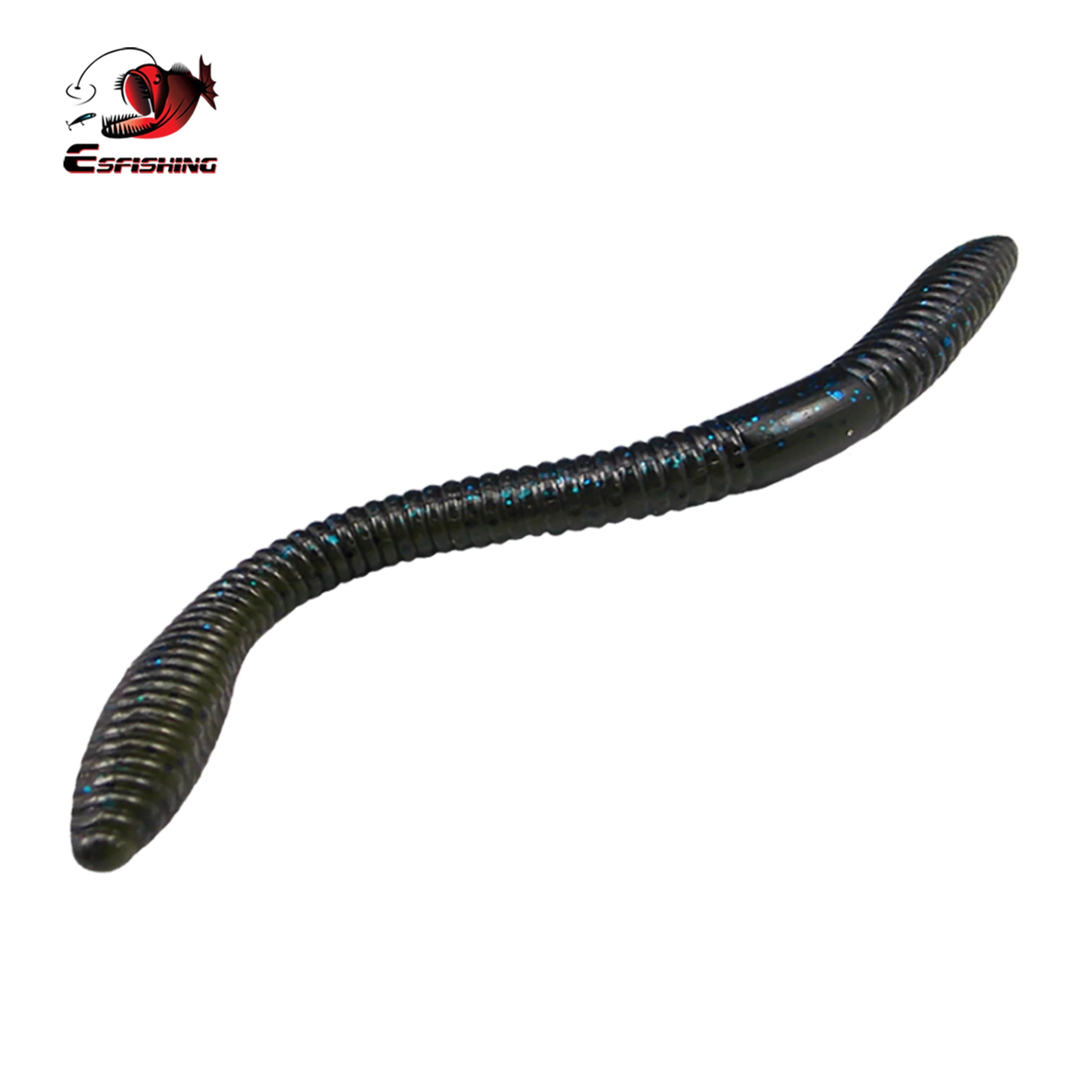 black blue flake color, ribbed worm bait for bass fishing 155mm
