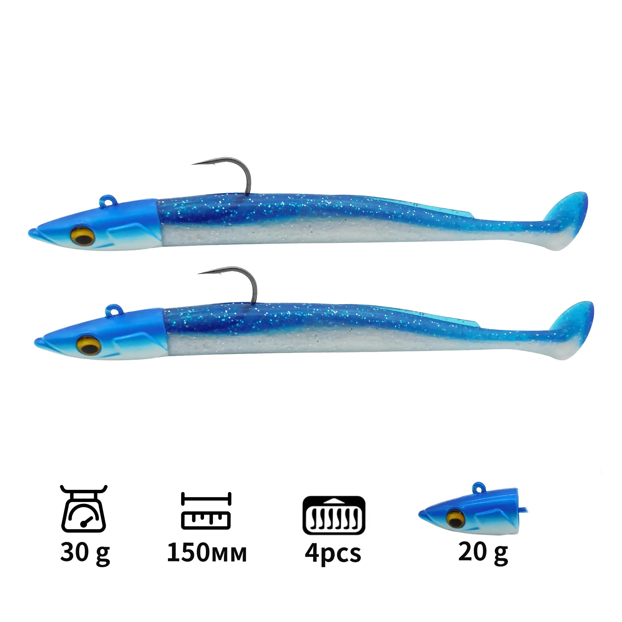 Blue sliver pear white T tail fishing lure