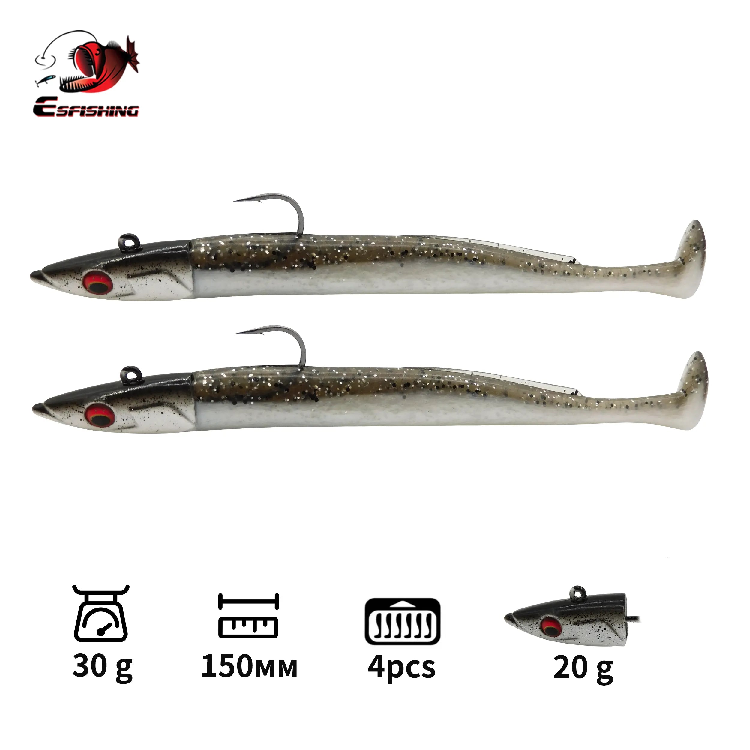 Black with silver glitter / pearl jig hook plastic lure