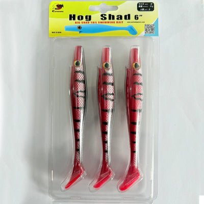 Dark red t tail shad lure for bass fishing